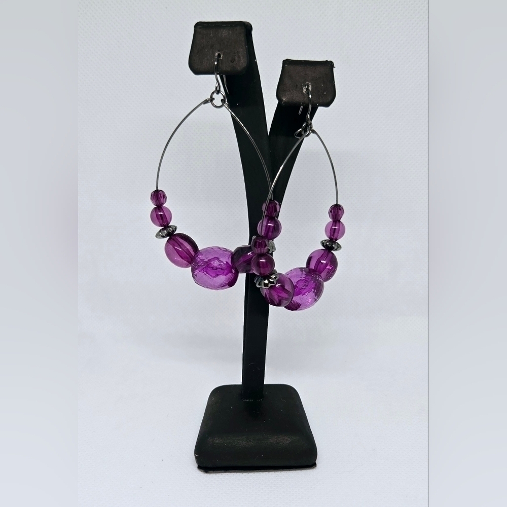 Elegant Purple Beaded Hoop Earrings